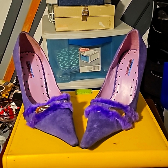New Suede w/Fur Designer Shoes by Dangerous, Sz 8, Purple, Pointy Toe, 3" - Picture 5 of 11